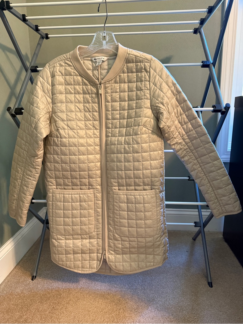 Athleta Quilted Long Zip Jacket — Cream